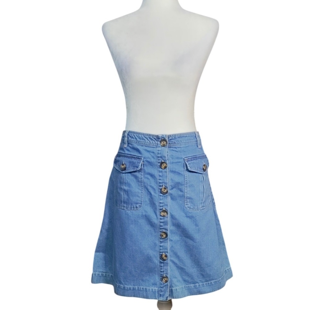 Sundance Denim A-Line Skirt Button Front Blue Western Festival Rodeo Boho Large